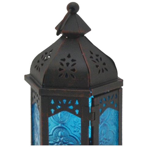 Portacandela Stile Marocchino Blu Nero Metallo Vetro 17x9x8 - Foto 4