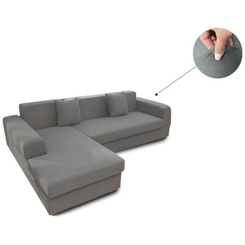 Copridivano Antimacchia Elasticizzato Penisola Componibile Tinta Unita Modello Perfetto 2+4 Grigio Scuro - Foto 11