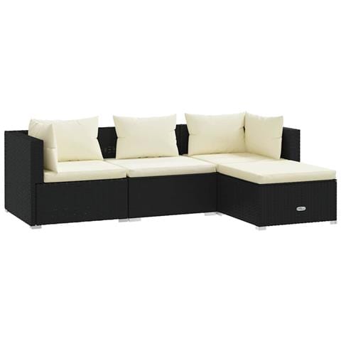 Set Divani Da Giardino 4 Pz Con Cuscini In Polyrattan Nero - Foto 1