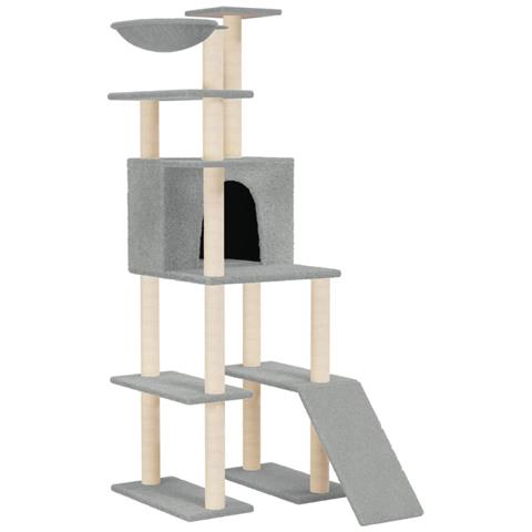Albero Per Gatti Con Tiragraffi In Sisal Grigio Chiaro 166 Cm - Foto 1