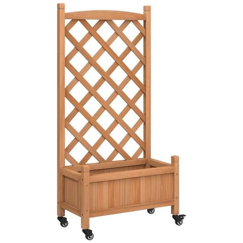 Fioriera Con Traliccio E Ruote Marrone Legno Massello Di Abete - Foto 2