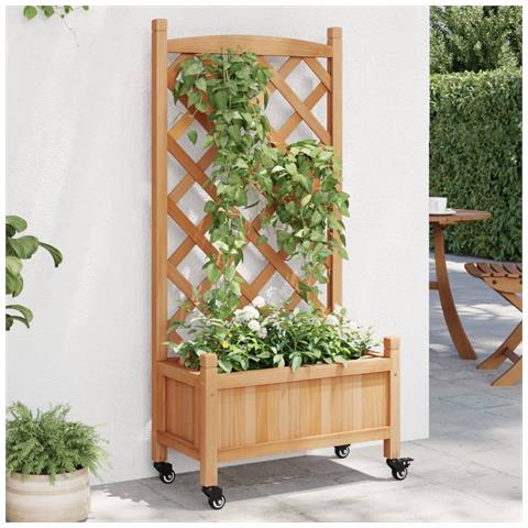 Fioriera Con Traliccio E Ruote Marrone Legno Massello Di Abete - Foto 1