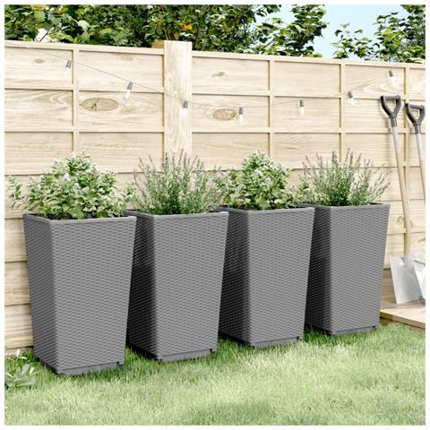 Fioriere Da Giardino 4 Pz Grigio Chiaro 32,5x32,5x57 Cm In Pp - Foto 3