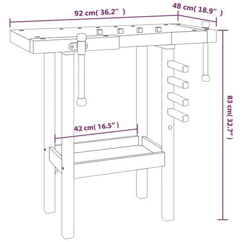 Banco Da Lavoro Con Morse 92x48x83 Cm Legno Massello Di Acacia - Foto 8