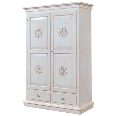 Armadio 2 Porte Legno Shabby Bianco Invecchiato Con Decori 125x61x200 - Foto 1