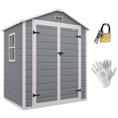 Casetta Da Giardino Con Finestra E Doppia Porta, In Alluminio E Pp, 183x134x210 Cm, Grigio - Foto 1