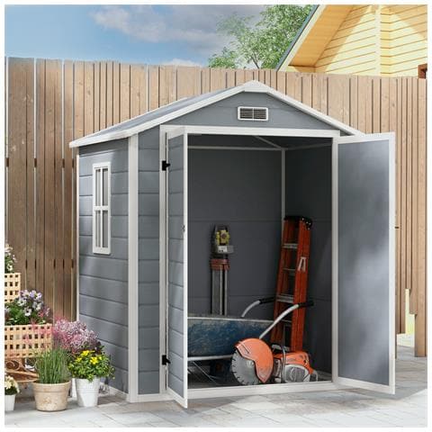 Casetta Da Giardino Con Finestra E Doppia Porta, In Alluminio E Pp, 183x134x210 Cm, Grigio - Foto 6