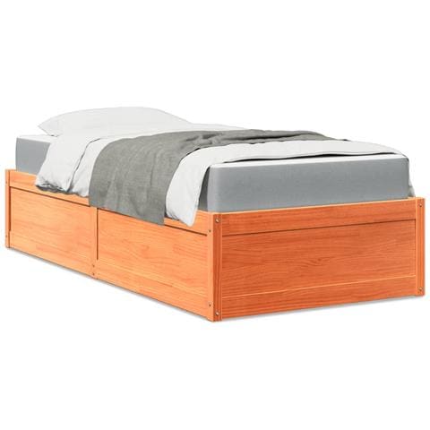 Letto Con Materasso Marrone Cera 100x200cm Legno Massello Pino - Foto 1