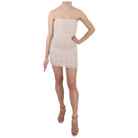 Miniabito Corto In Seta Con Perline Beige - It38-xs - Foto 1