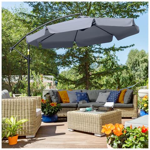 Ombrellone da Giardino 2.7x2.7 m a Braccio in Metallo con Tettuccio in Poliestere Regolabile e Apertura a Manovella, Grigio - Foto 2