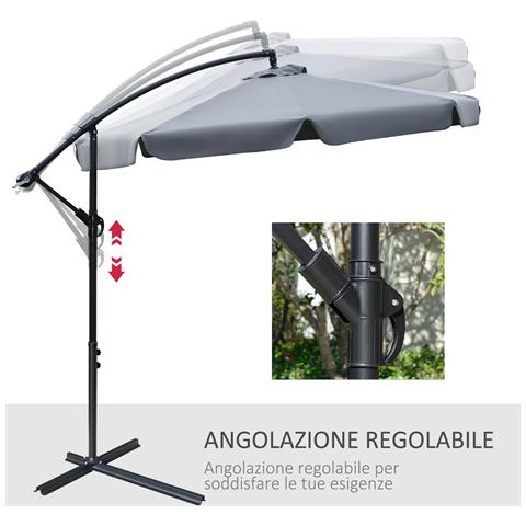 Ombrellone da Giardino 2.7x2.7 m a Braccio in Metallo con Tettuccio in Poliestere Regolabile e Apertura a Manovella, Grigio - Foto 6