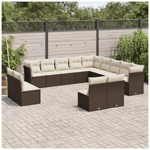 Set Divani Da Giardino 13 Pz Con Cuscini Marrone In Polyrattan - Foto 1