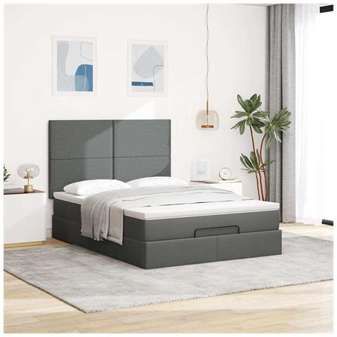 Struttura Letto Pouf Con Materasso 140x190 Cm In Tessuto - Foto 3