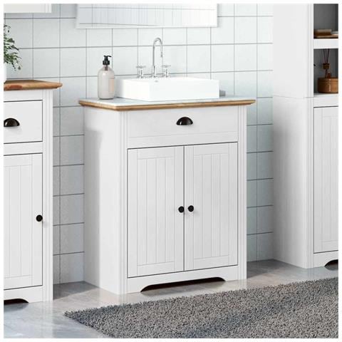 Mobile Lavabo Da Bagno Bodo Bianco E Marrone 70x35x80 Cm - Foto 3