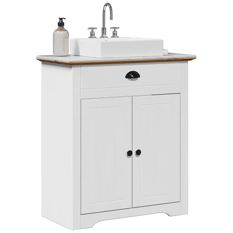 Mobile Lavabo Da Bagno Bodo Bianco E Marrone 70x35x80 Cm - Foto 1