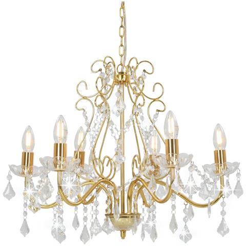 Lusso Casadino -  Lampadario Con Perline Di Cristallo Dorato Tondo 6 E14 - Foto 2