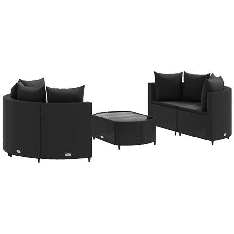 Lusso Casadino -  Set Divani Da Giardino 5 Pz Con Cuscini In Polyrattan Nero - Foto 1