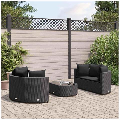 Lusso Casadino -  Set Divani Da Giardino 5 Pz Con Cuscini In Polyrattan Nero - Foto 8