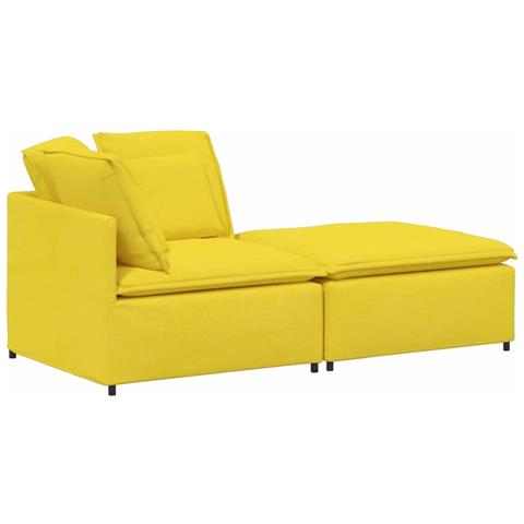 Divano Modulare con Poggiapiedi e Cuscini Tessuto Giallo Chiaro - Foto 1