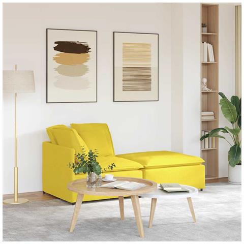 Divano Modulare con Poggiapiedi e Cuscini Tessuto Giallo Chiaro - Foto 2