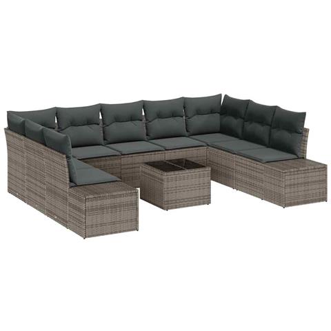 Set divani giardino con cuscini 9 pezzi rattan nero - Foto 1