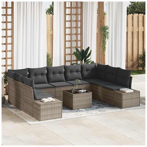 Set divani giardino con cuscini 9 pezzi rattan nero - Foto 2