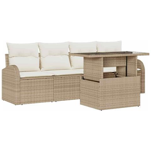 Set Divano da Giardino 5 Pezzi con Cuscini Beige in Rattan Polietilene - Foto 1