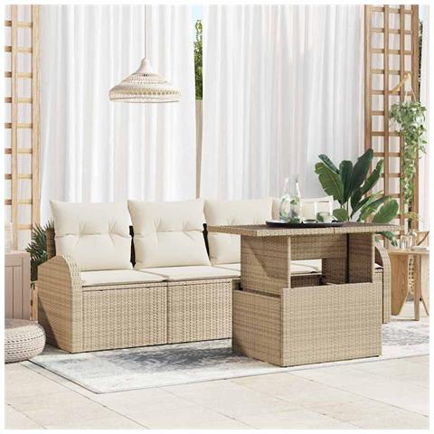 Set Divano da Giardino 5 Pezzi con Cuscini Beige in Rattan Polietilene - Foto 2