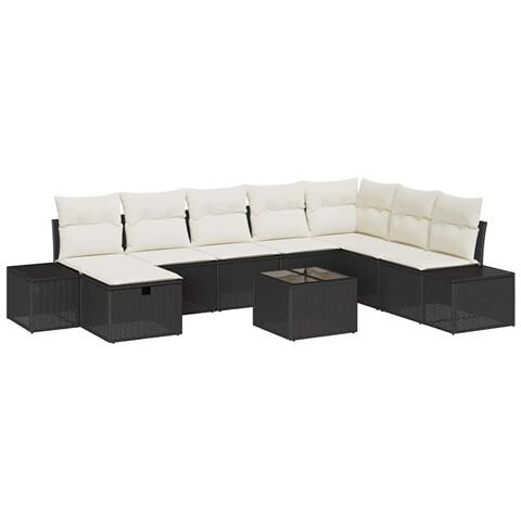 Set Divano da Giardino da 9 Pezzi con Cuscini Nero Polyrattan - Foto 1