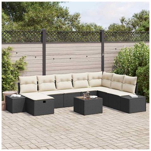 Set Divano da Giardino da 9 Pezzi con Cuscini Nero Polyrattan - Foto 2