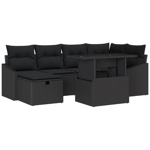 Set di Divani da Giardino 7 Pezzi con Cuscini Nero Rattan Polietileno - Foto 1