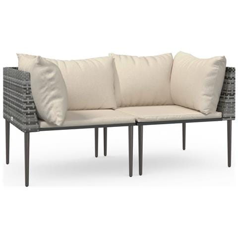 Divani Angolari da Giardino con Cuscini 2pz Polyrattan Grigio - Foto 1