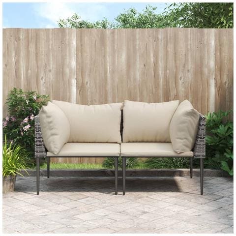 Divani Angolari da Giardino con Cuscini 2pz Polyrattan Grigio - Foto 2