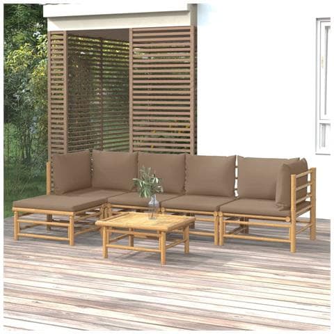 Set Salotto da Giardino 6pz con Cuscini Tortora Bambù - Foto 2