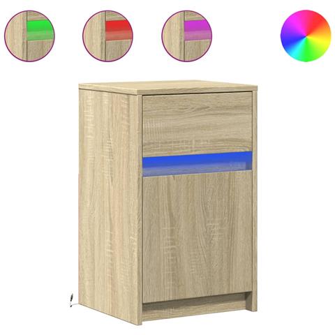 Comodino con Luci LED Rovere Sonoma in Legno Multistrato - Foto 1