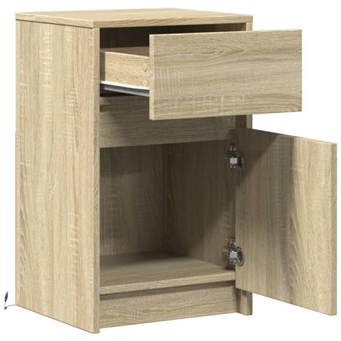 Comodino con Luci LED Rovere Sonoma in Legno Multistrato - Foto 9