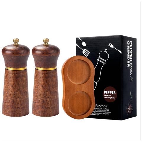 Set Di 2 Macinapepe In Legno Di Quercia Color Retrò Da 5 Pollici Con Base In Legno Di Quercia - Foto 1