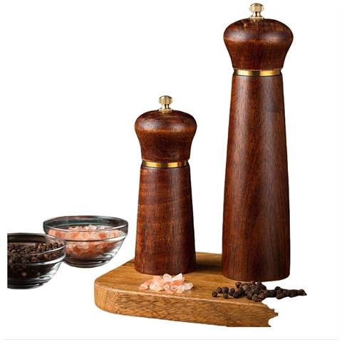 Set Di 2 Macinapepe In Legno Di Quercia Color Retrò Da 5 Pollici Con Base In Legno Di Quercia - Foto 4