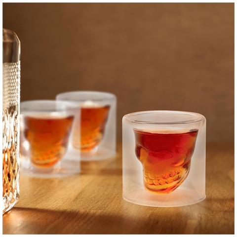 Set Di 4 Bicchierini Da Shot Da 75 Ml A Forma Di Teschio Per Halloween In Vetro - Foto 2