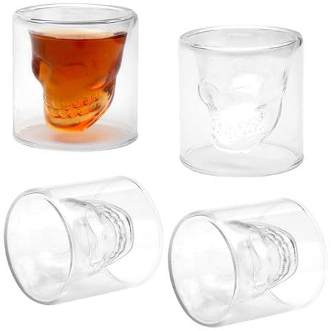 Set Di 4 Bicchierini Da Shot Da 75 Ml A Forma Di Teschio Per Halloween In Vetro - Foto 1