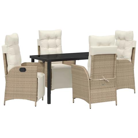Set da Pranzo per Giardino 5 pcs Beige Poly Rattan - Foto 1