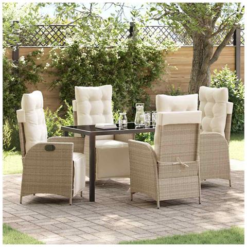 Set da Pranzo per Giardino 5 pcs Beige Poly Rattan - Foto 2