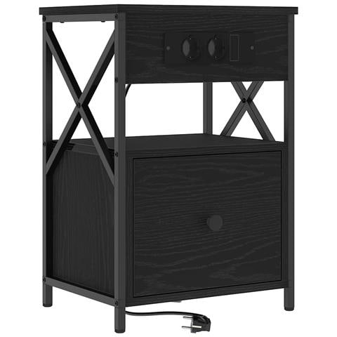 Armadio da Notte Rovere nero 40 x 31 x 60 cm Legno multistrato - Foto 1