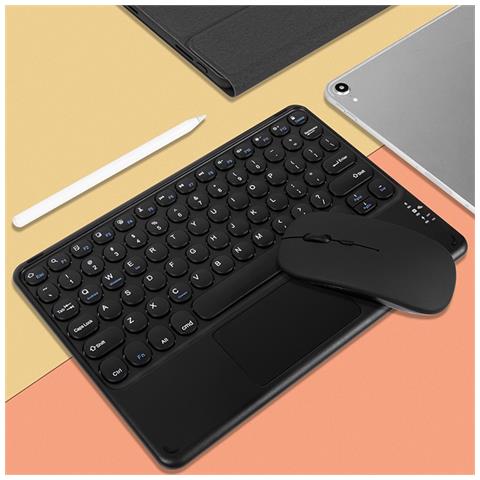 Tastiera Bluetooth Con Tasti Rotondi E Touchpad + Combo Mouse Bluetooth, Compatibile Con Ipad, Android E Altro Black - Foto 3