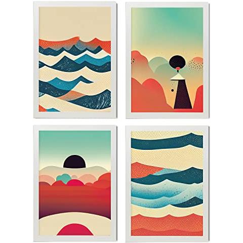 Set Di 4 Stampe Nuvole Posters In Arte Astratta Illustrazioni E Manifesti Di Galassie Artistiche Moderne E A Colori Per L'interior Cornice Bianca A4 - Foto 1