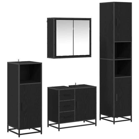 Set di mobili per il bagno 4 pcs Rovere Nero Legno multistrato - Foto 1