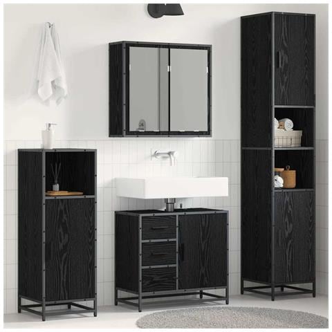 Set di mobili per il bagno 4 pcs Rovere Nero Legno multistrato - Foto 2
