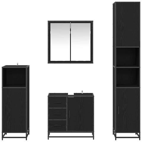 Set di mobili per il bagno 4 pcs Rovere Nero Legno multistrato - Foto 9