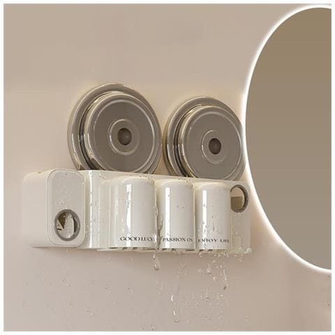 Portaspazzolino Senza Foratura Con Spremitore Di Dentifricio - Organizzatore Da Parete - Foto 5
