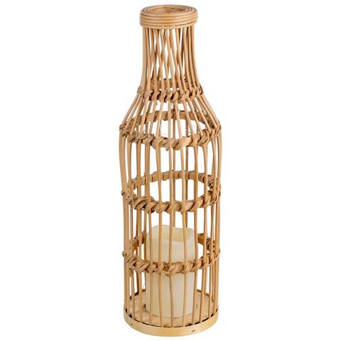 Vaso In Rattan Intrecciato Con Candela Naturale A Batteria, D14x44,5h Cm - Foto 1